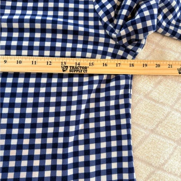 Talbots Blue & white Gingham Terry Shift Dress Size Medium long sleeves
